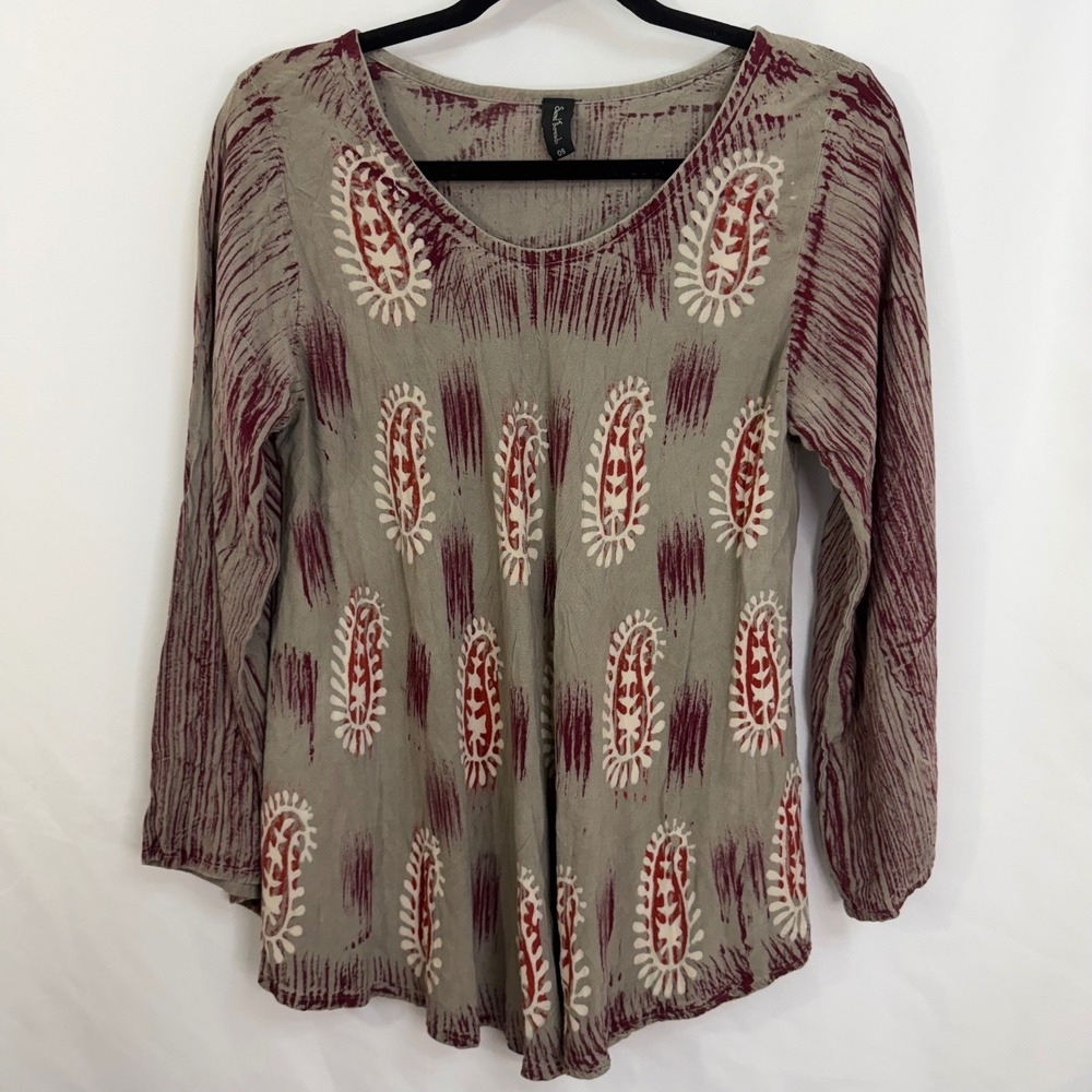 Sacred Threads Womens Paisley Rayon Tunic Top OS Small Medium Large Boho Hippie